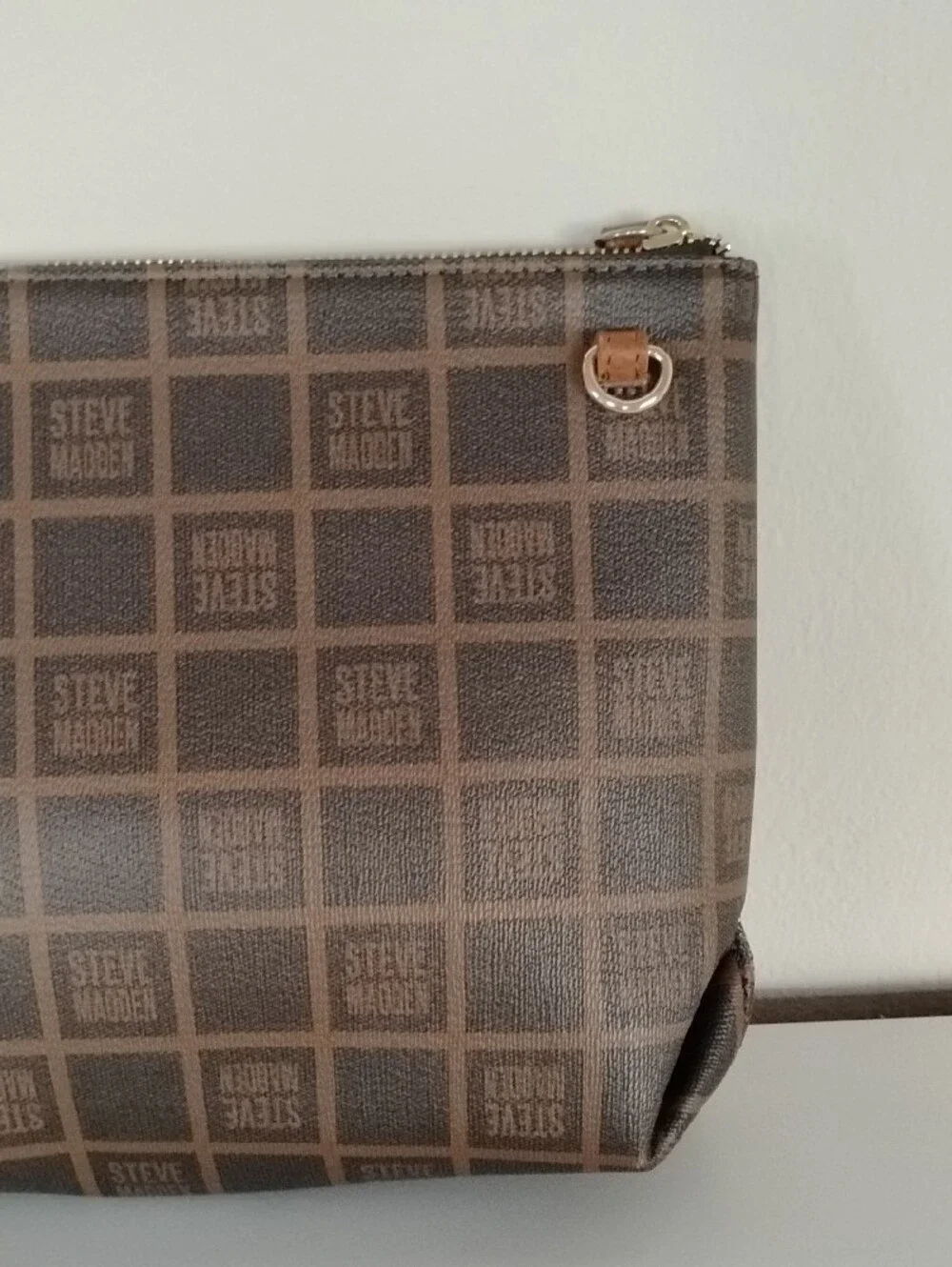 Steve Madden Brown Logo Toiletry Pouch with Wrist Strap